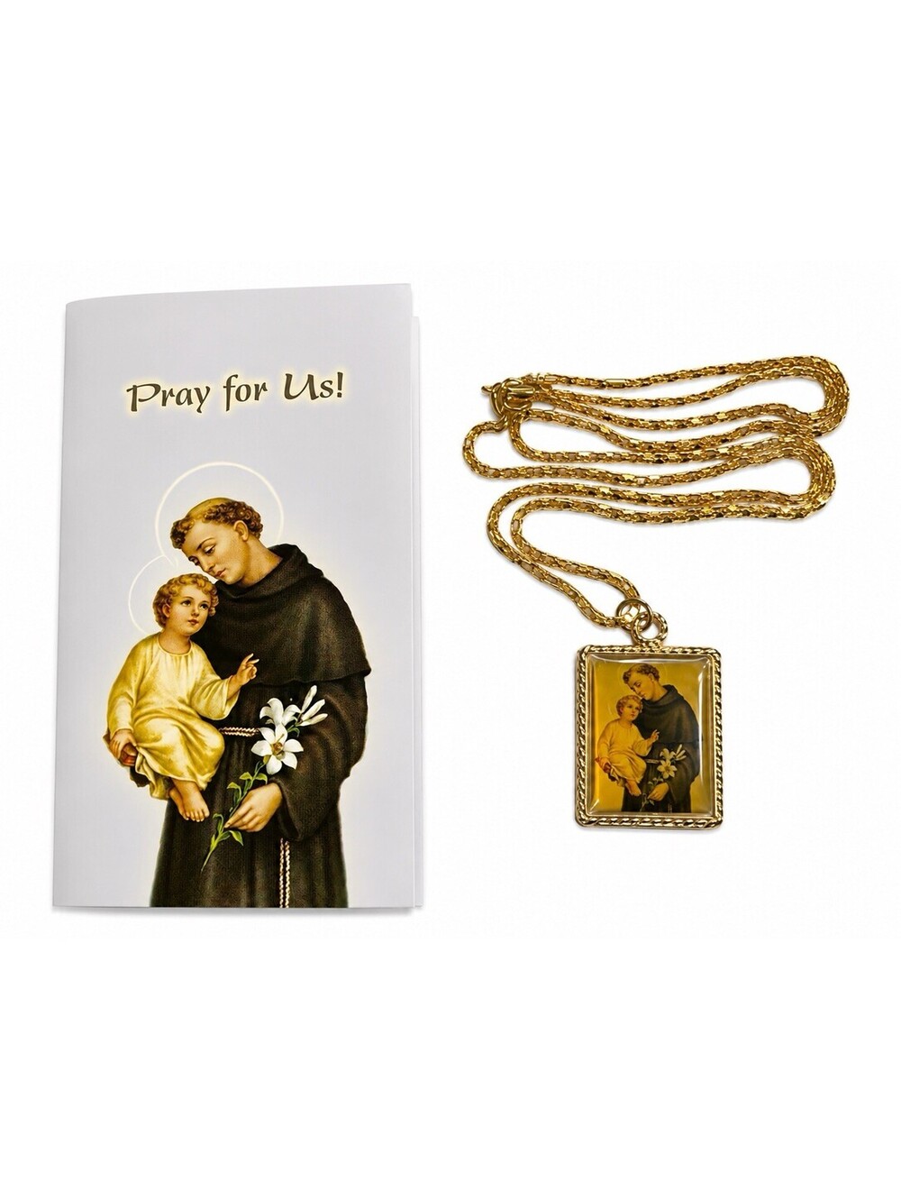 ST ANTHONY OF PADUA MEDAL NECKLACE GOLD TONE CONVENTUAL FRANCISCAN FRIARS NOS